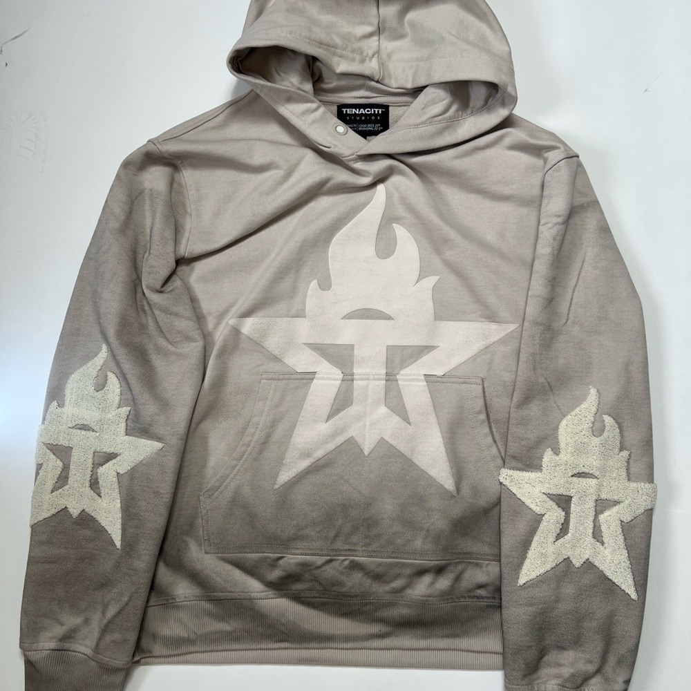 Flame-Star Hooded Sweatshirt in Taupe